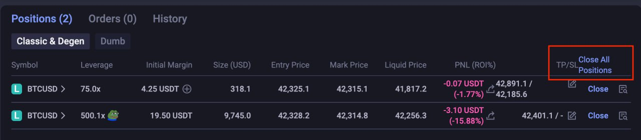 Close All Position Interface